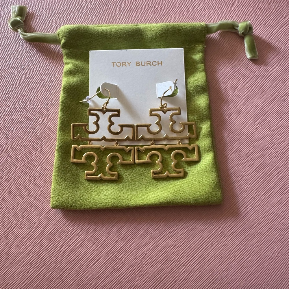 Tory Burch Gold Logo Drop Earrings
